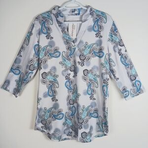 Paisley Pullover Top V-Neck Soft Stretch 3/4 Sleeves Women's Size M NWT